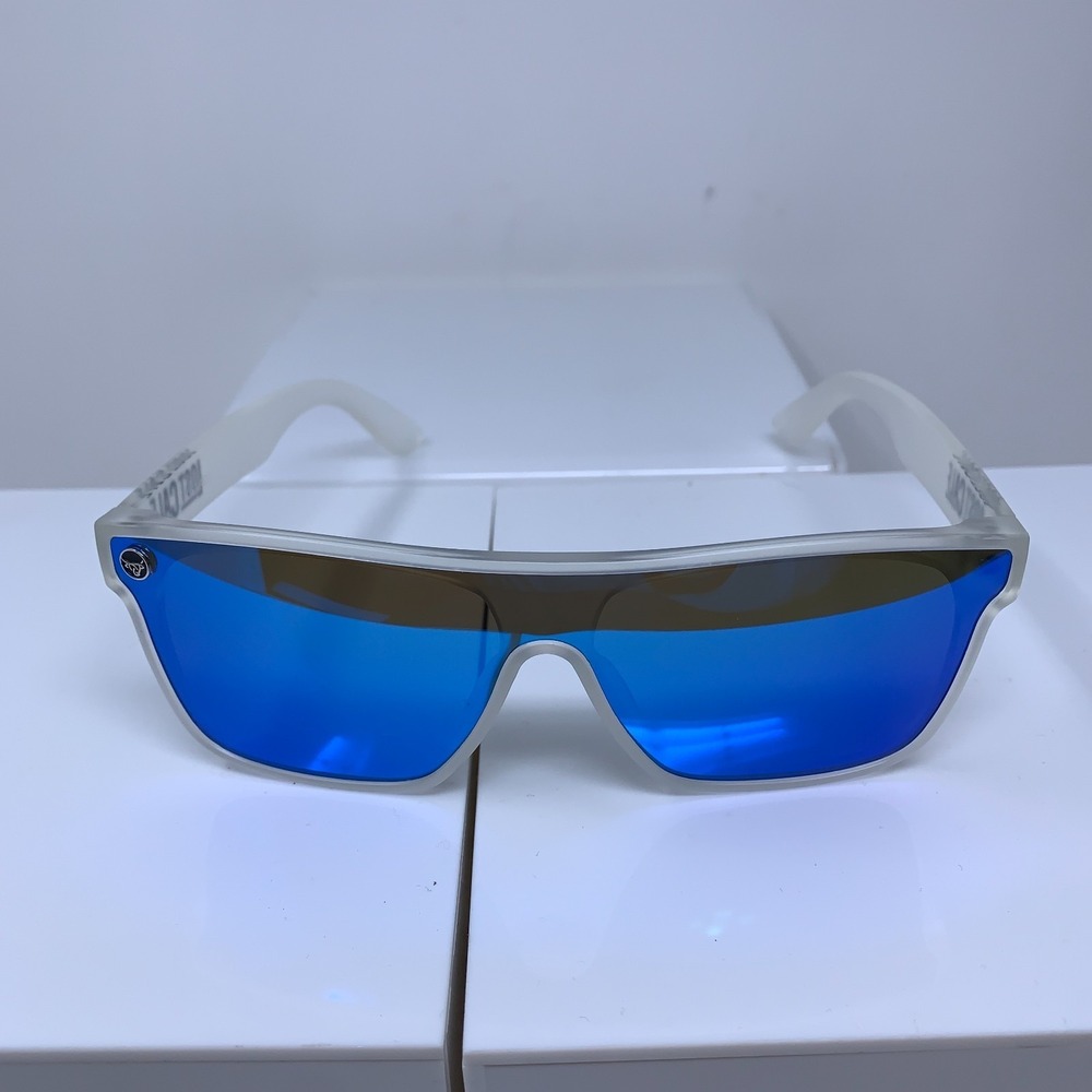 Lost Calf Adult Unisex White Frame Blue Polarized Shield Opal Sunglasses New